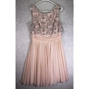 JH Evenings Women's Size 16 Pink Dress Ruched Empire Waist Lace Bodice Sleevless